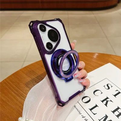 For Huawei Pura 70 Pro / Pura 70 Pro+ Case TPU+Acrylic Phone Cover with Magnetic Ring Kickstand - Purple