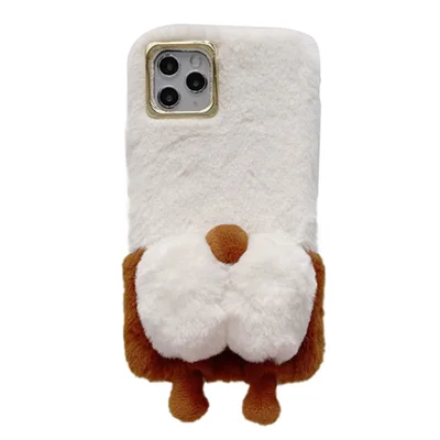 Cute Phone Shell for iPhone 14 6.1 inch, Fluffy Phone Case Warm Plush+TPU Soft Phone Cover - White