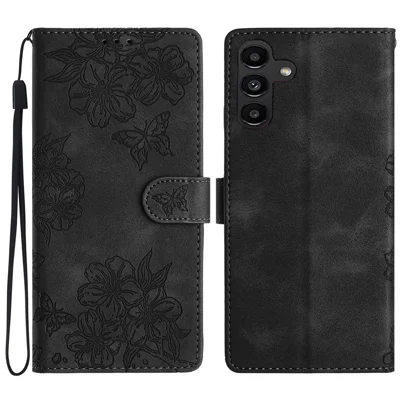 For Samsung Galaxy A24 4G (162.1 X 77.6 X 8.3mm) / A25 5G (Global) (161.0 X 76.5 X 8.3mm) Imprinted Leather Wallet Phone Cover - Black