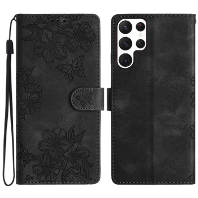 For Samsung Galaxy S24 Ultra Phone Case Imprinted PU Leather Phone Stand Cover - Black