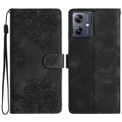 For Motorola Moto G54 5G Hoesje van PU-leer met Afgedrukt Patroon Portemonnee Hoes - Zwart