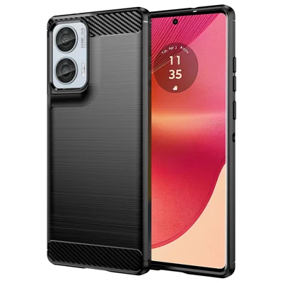 For Motorola Edge 50 Fusion 5G TPU Case Carbon Fiber Texture Brushed Phone Cover - Black