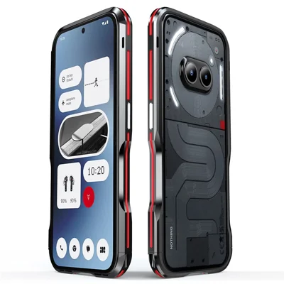 LUPHIE For Nothing Phone (2a) Plus / Phone (2a) Case Metal Bumper Frame Shock Absorbent - Black / Red