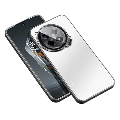 For OnePlus Ace 3 5G / 12R 5G Case with Lens Kickstand Shockproof PC+TPU Phone Cover - Silver