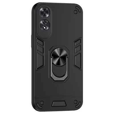For Oppo A60 4G Case PC+TPU Anti-Scratch Phone Shell with Finger Ring Kickstand - Black