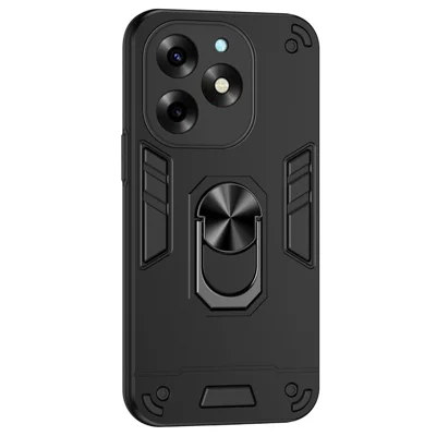 For itel S23+ Case Kickstand Hard PC Soft TPU Protective Phone Cover - Black