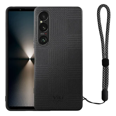 VILI TH Series for Sony Xperia 1 VI Case PU Leather+PC+TPU Cell Phone Cover with Wrist Strap - Black