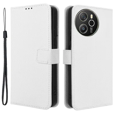 For Blackview Shark 8 / Oscal Tiger 12 Case Diamond Texture Leather Phone Cover Wallet - White
