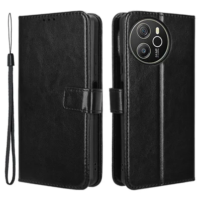 For Blackview Shark 8 / Oscal Tiger 12 Wallet Case Crazy Horse Texture Leather Phone Cover - Black
