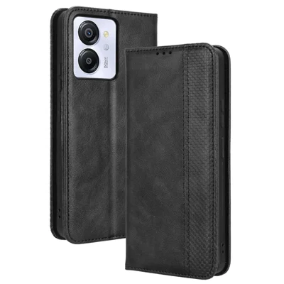 غطاء هاتف ريترو من الجلد لهاتف Blackview Color 8 / Oscal Modern 8، غطاء محفظة بامتصاص مغناطيسي وحماية - أسود