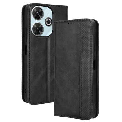 For Xiaomi Redmi 13 5G / 13 4G / Note 13R 5G / Poco M6 4G Case Retro PU Leather Wallet Phone Cover - Black