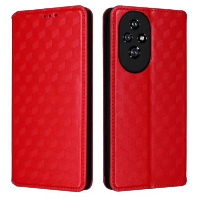 For Honor 200 5G Case Rhombus Leather Phone Cover Magnetic Absorption - Red