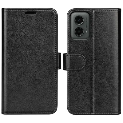 For Motorola Moto G 5G (2024) Wallet Case Leather Phone Cover Crazy Horse Texture - Black
