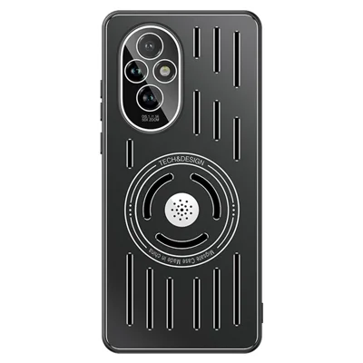 For Honor 200 5G Phone Cover TPU+Metal Anti-Drop Heat Dissipation Phone Case with Lens Film - Black