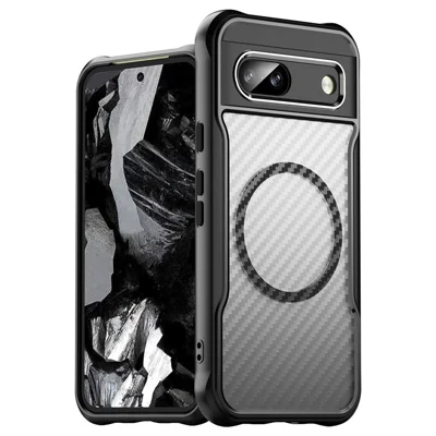 For Google Pixel 8a Magnetic Case Translucent TPU+PC Phone Cover - Black
