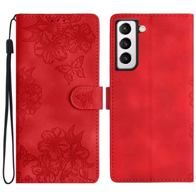 For Samsung Galaxy S22 5G Phone Stand Case Imprinted PU Leather+TPU Phone Cover - Red