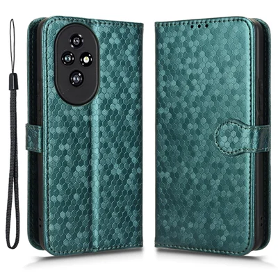Voor Honor 200 5G Hoesje Stip Patroon PU Leren Telefoonhoesje met Magnetische Sluiting en Stand - Groen