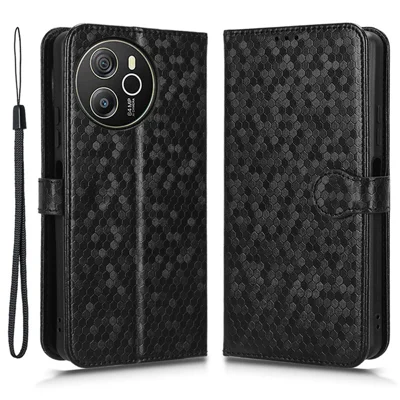 غطاء لهاتف Blackview Shark 8 / Oscal Tiger 12 بتصميم نقطي من جلد PU مع حامل ومغناطيس - أسود