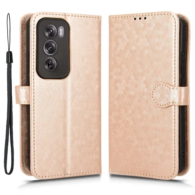 Fodral för Oppo Reno12 5G (Global) med prickmönster, slitstarkt fodral i PU-läder - Rosenbronse