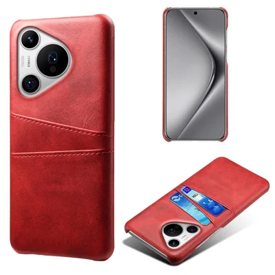 For Huawei Pura 70 Pro / Pura 70 Pro+ Case Dual Card Holder Leather+PC Phone Cover - Red
