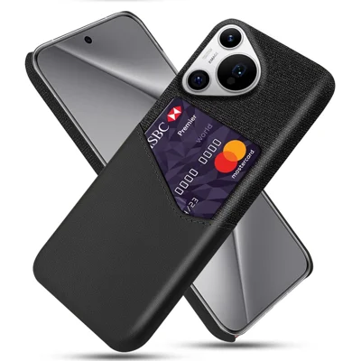 For Huawei Pura 70 Pro / Pura 70 Pro+ Case Card Holder Leather+PC Phone Cover - Black