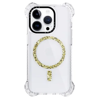 JAUCASE For iPhone 15 Pro Case Drop-Proof Clear PC+TPU Cover Compatible with MagSafe - Gold
