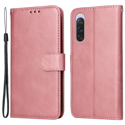 For Sony Xperia 10 V Phone Case Leather Stand Card Holder Wallet Phone Cover - Pink