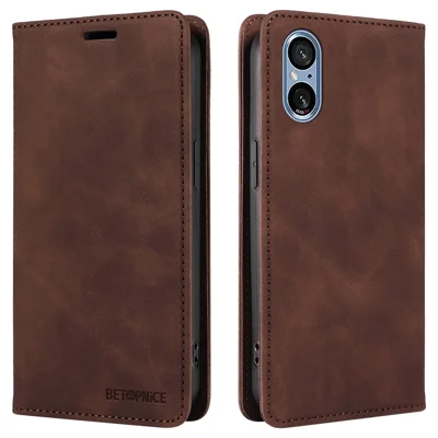 BETOPNICE 003 For Sony Xperia 5 V Case RFID Blocking Leather Phone Cover - Brown