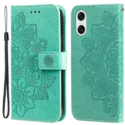 For Sony Xperia 10 VI Case Floral Pattern PU Leather Wallet Stand Phone Cover - Green