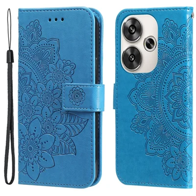 For Xiaomi Redmi Turbo 3 5G / Poco F6 5G Case Floral Pattern PU Leather Wallet Stand Phone Cover - Blue