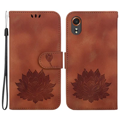 For Samsung Galaxy Xcover7 Case Lotus Pattern Leather Phone Cover Card / Cash Slots - Brown
