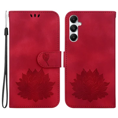 For Samsung Galaxy A05s 4G Case PU Leather Wallet Stand Lotus Phone Cover - Red