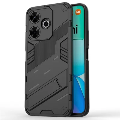 For Xiaomi Redmi 13 5G / 13 4G Case PC+TPU Shockproof Protective Phone Cover with Kickstand - Black
