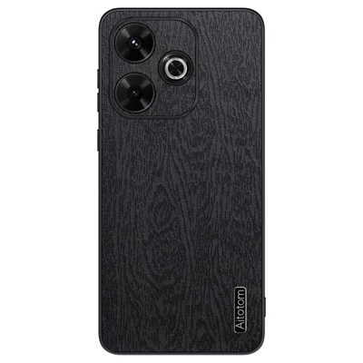 For Xiaomi Redmi 13 5G / 13 4G Case Wood Texture Leather+PC+TPU Hybrid Phone Cover - Black