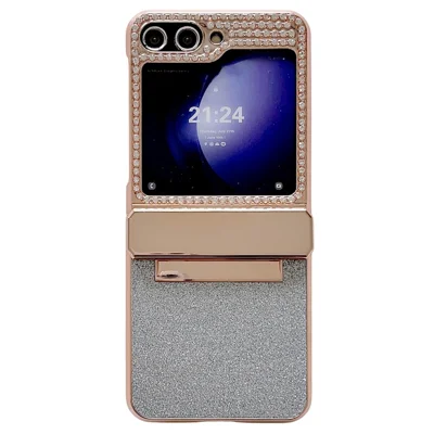 For Samsung Galaxy Z Flip7 FE 5G / Z Flip6 5G / Z Flip5 5G Case Glitter Bling PU Leather+Hard PC Phone Back Cover - Blue