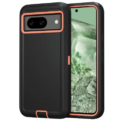 For Google Pixel 8a Slim-Fit Phone Case Anti-Scratch PC+TPU Drop-proof Cover - Black+Orange