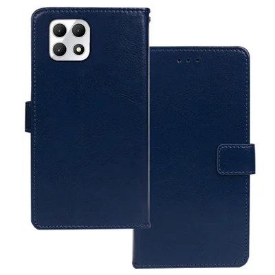 IDEWEI for T-Mobile REVVL 7 / T Phone 2 5G Case Crazy Horse Textrure Leather Phone Cover Card Slots - Blue