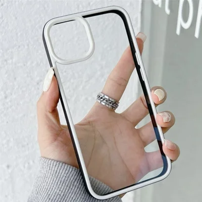 For iPhone 15 Pro Max Color Edge Clear Case Shockproof Acrylic + TPU Phone Cover - Black