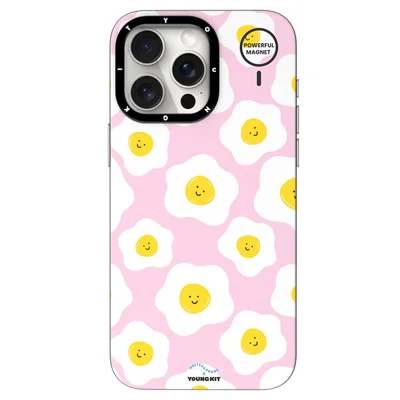 YOUNGKIT Mousse Series For iPhone 15 Pro Case IMD PC+TPU Magnetic Phone Cover - MUScx003-Poached Egg