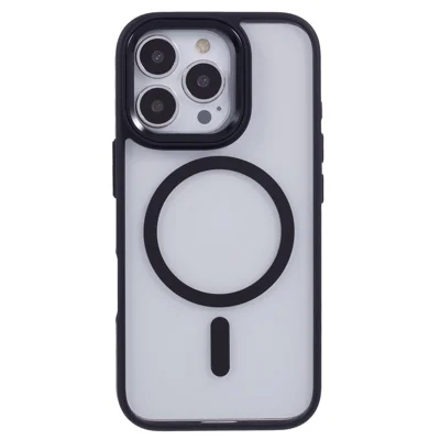 Voor iPhone 16 Pro Max Telefoonhoesje Doorzichtig Achterkant PC+TPU Cover Compatibel met MagSafe - Zwart