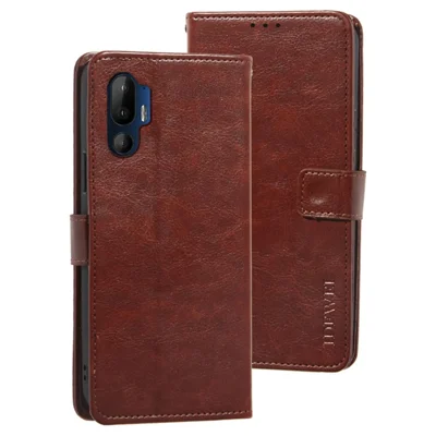IDEWEI For HTC U24 Pro 5G Case Stand View Leather Phone Cover Crazy Horse Texture - Brown