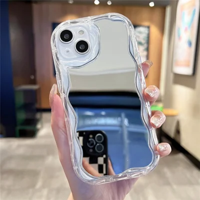 For iPhone 15 Plus Case Makeup Mirror Back Soft TPU Phone Cover - Transparent