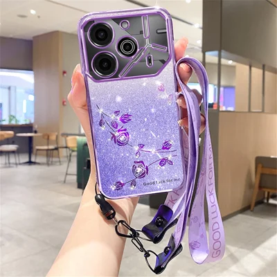 KADEM For TECNO Pova 6 5G / Pova 6 Pro 5G Case Glitter Sparkle TPU Phone Cover with Lanyard - Purple