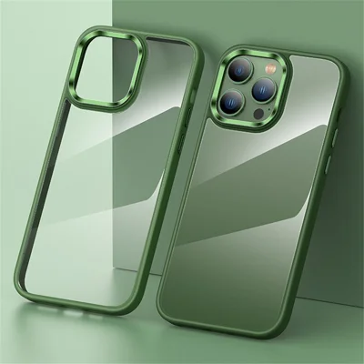 Protective Case for iPhone 14 Pro TPU+PC Phone Cover Anti-Drop Slim Case with Metal Button / Lens Frame - Green