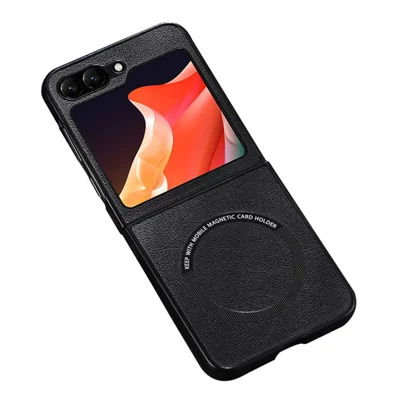 For Samsung Galaxy Z Flip7 FE 5G / Z Flip6 5G Magnetic Case Leather+PC Phone Cover - Black
