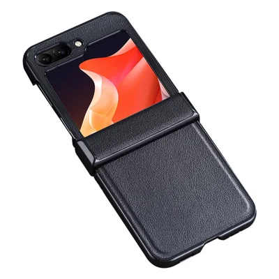 For Samsung Galaxy Z Flip7 FE 5G / Z Flip6 5G Case PU Leather+PC Hinge Protection Phone Cover - Black