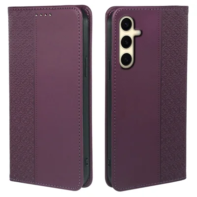 For Samsung Galaxy A34 5G Case Four Leaves Clover Leather Phone Cover Wallet - Dark Purple