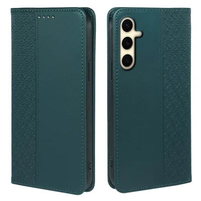 For Samsung Galaxy A35 5G Case Wallet Leather Phone Cover Four-Leaf Clover Pattern - Green