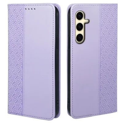 For Samsung Galaxy S24 Wallet Case Four-Leaf Clover Pattern Leather Phone Cover - Light Purple