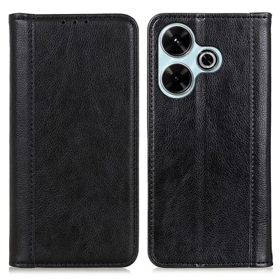 For Xiaomi Redmi 13 5G / 13 4G Wallet Case Litchi Texture Split Leather Phone Cover - Black